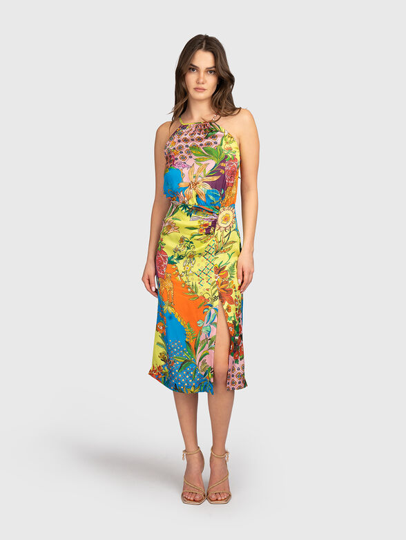 Midi dress with floral motif and slit - 1