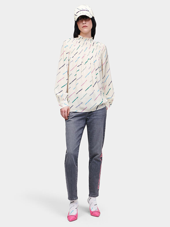 Silk shirt with multicolor logo print - 1