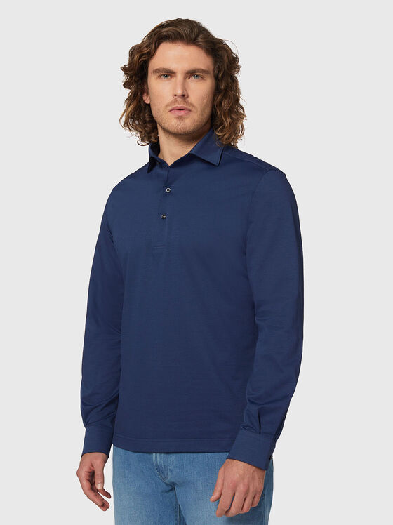 Dark blue polo shirt with buttons - 1