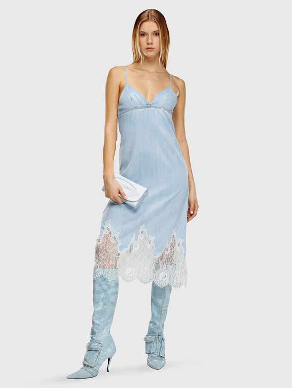 Denim dress with lace accent - 1
