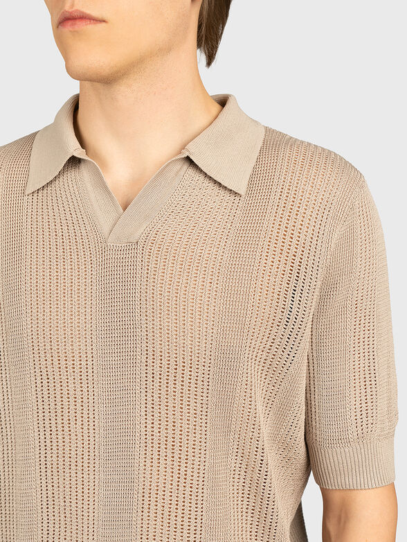Knitted polo-shirt in beige color - 2