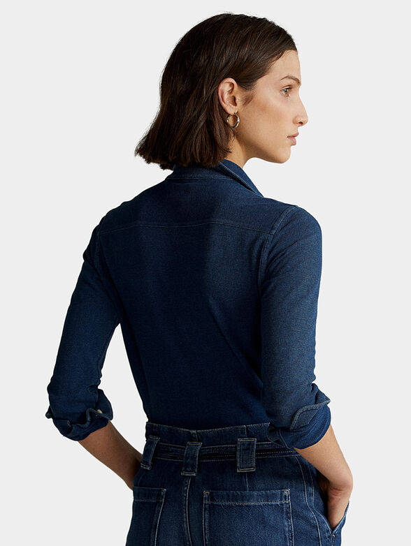 Blue cotton shirt with embroidered logo - 2