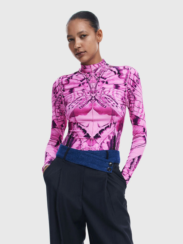 Print blouse with polo collar - 1