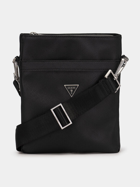 Черна кросбоди чанта с метален лого детайл - 1