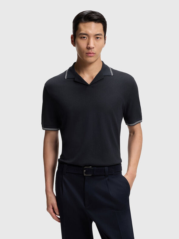 Light blue polo shirt with mixed texture - 1