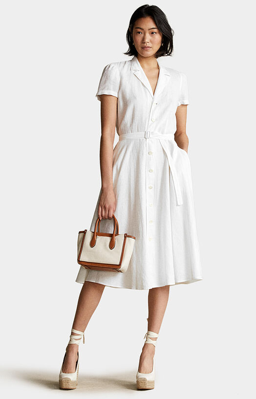 polo ralph lauren white linen dress Linen dress with short sleeve brand POLO RALPH LAUREN —  Globalbrandsstore.com/en