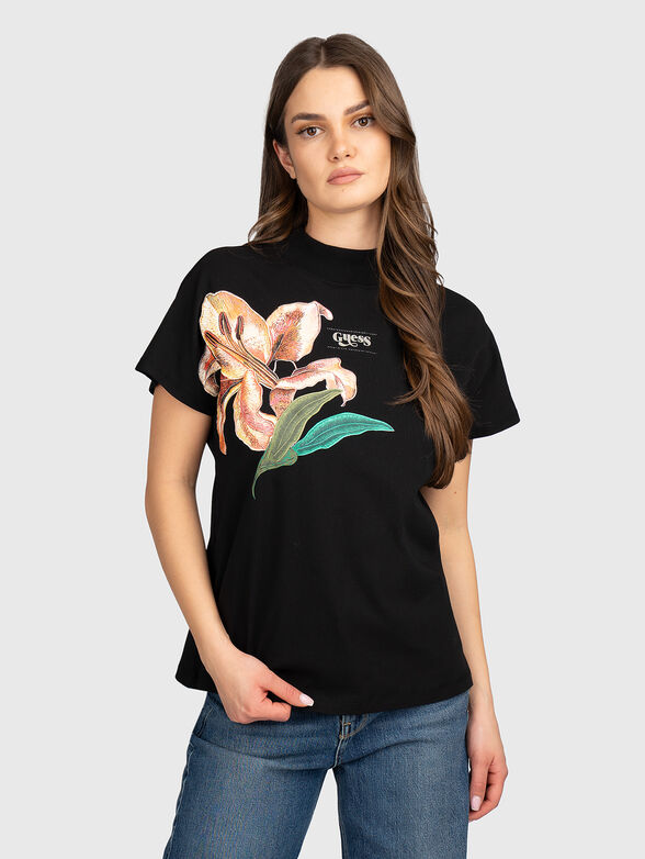 Cotton T-shirt with floral accent - 1