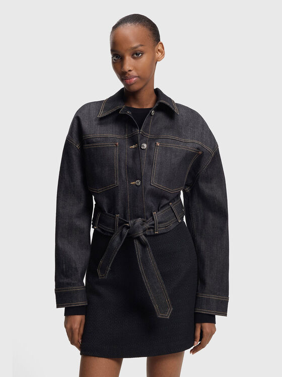 Скъсено дънково яке с колан - 1