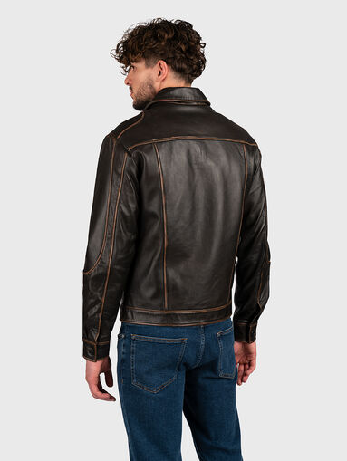 Dark brown leather jacket with buttons - 3