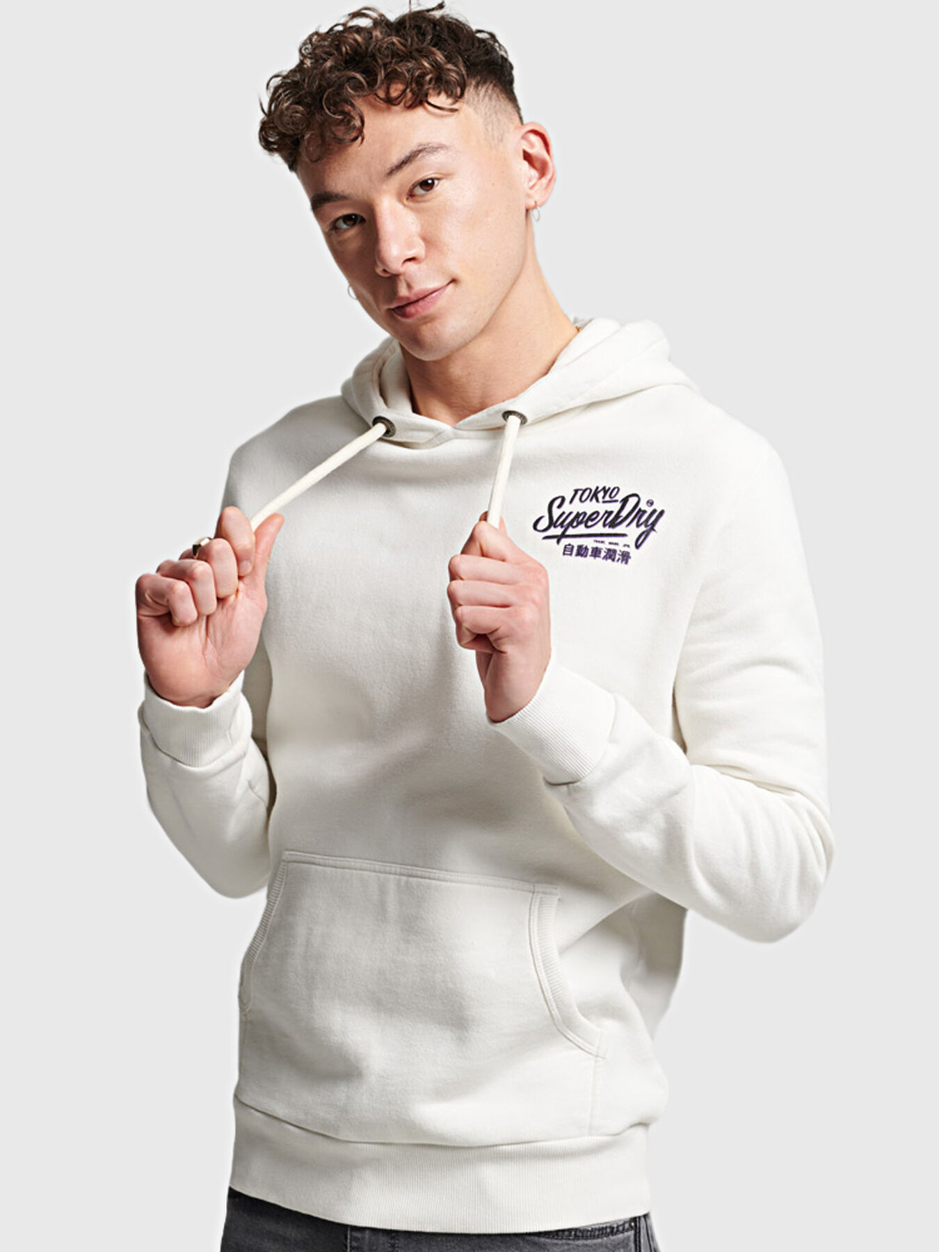 Sweatshirt with hood and accent print on the back brand SUPERDRY