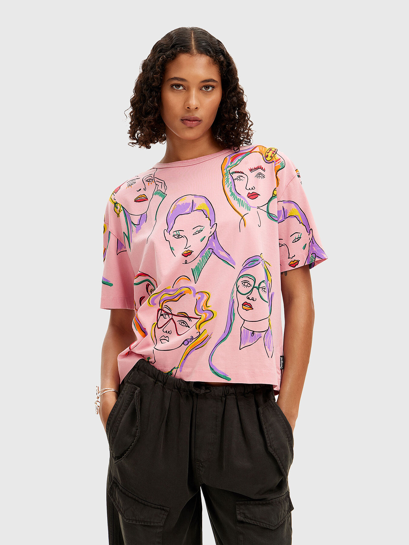 Pink T-shirt with print brand DESIGUAL — Globalbrandsstore