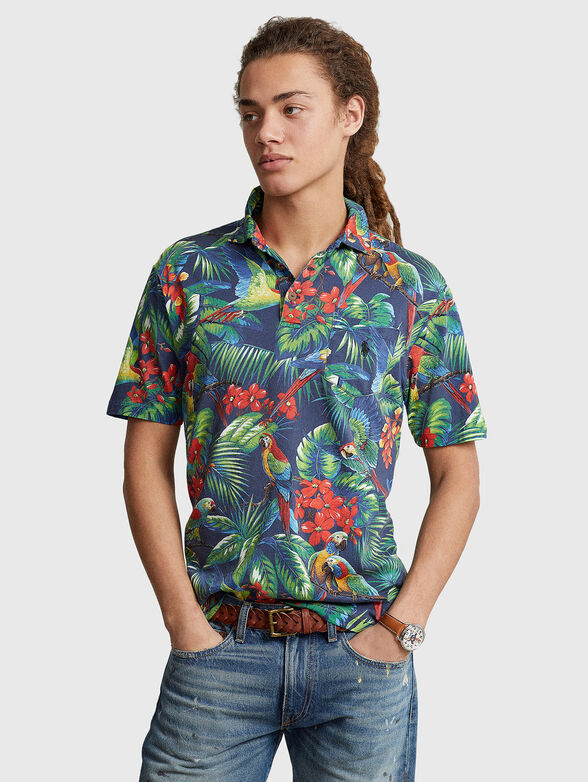 Polo-shirt with multicolour print and pocket - 1