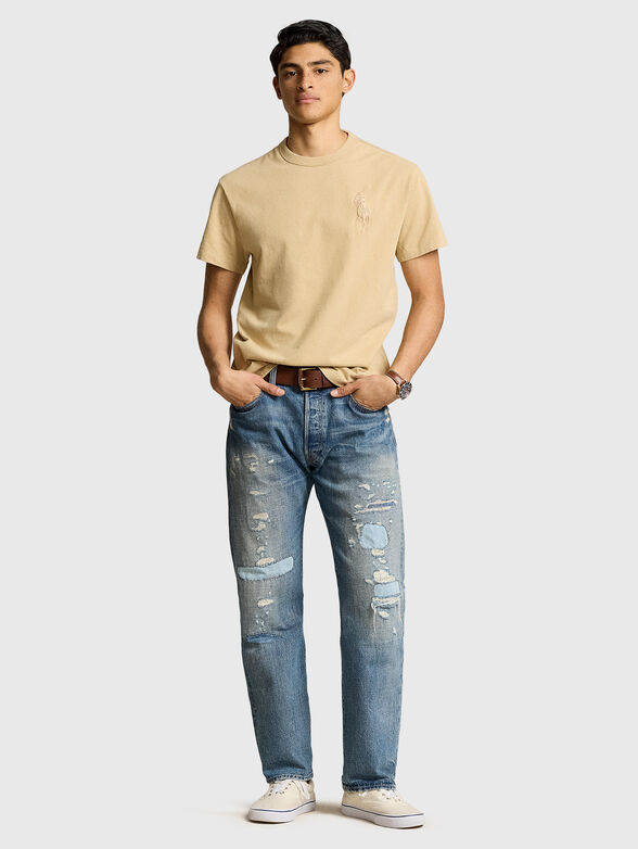Beige T-shirt with logo embroidery - 1