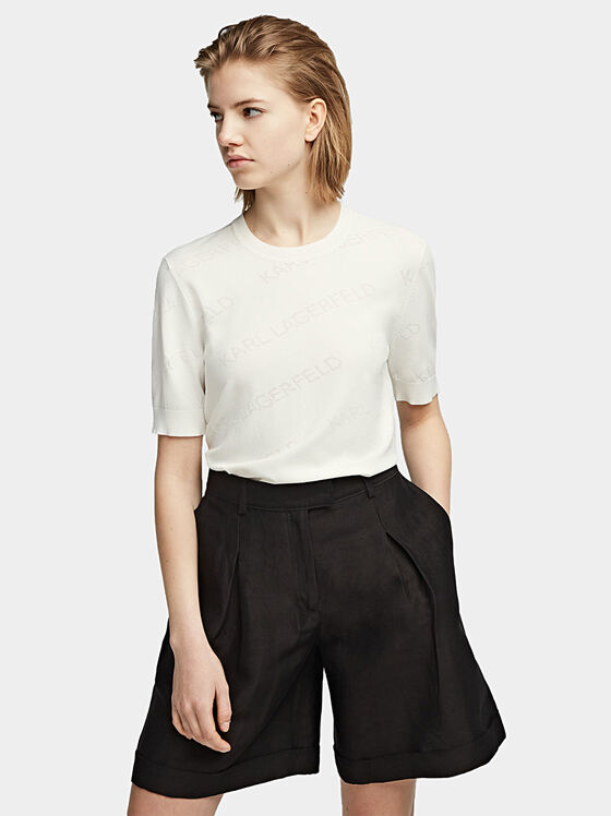 Пуловер с къс ръкав и лого акцент - 1