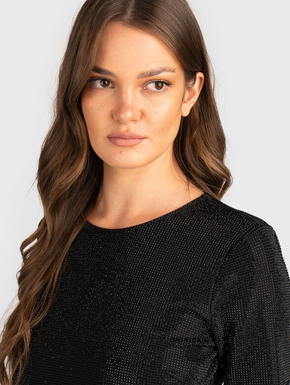 Long sleeved mini dress with rginestones - 3