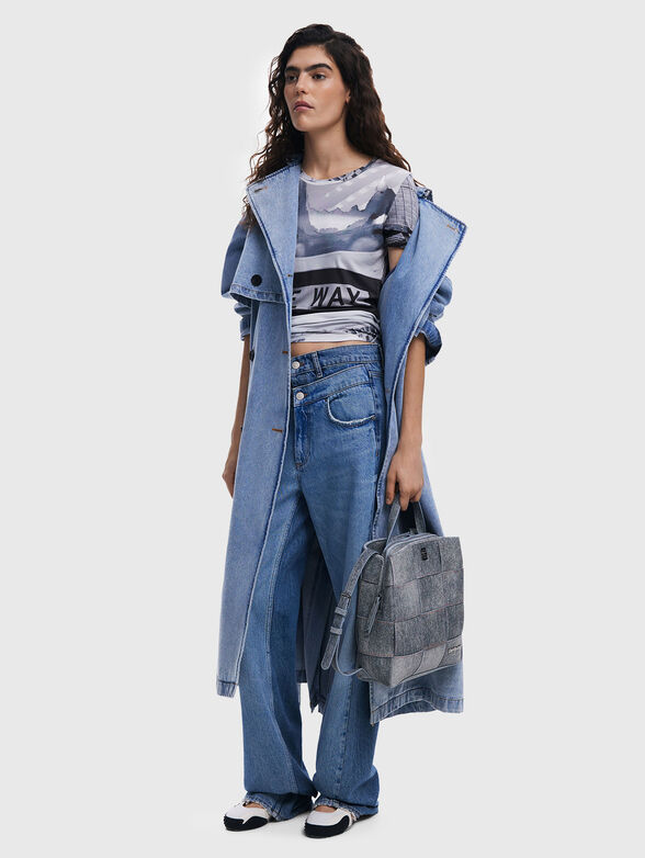 Medium braided denim-effect backpack - 6