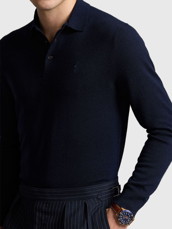 Dark blue polo shirt with long sleeves - 4