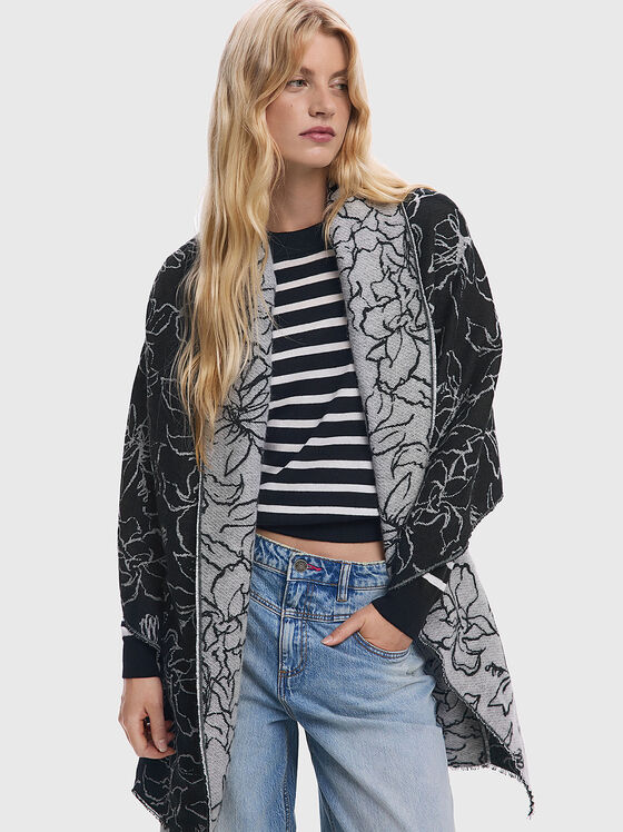 Шал от памучен бленд с флорални мотиви - 1