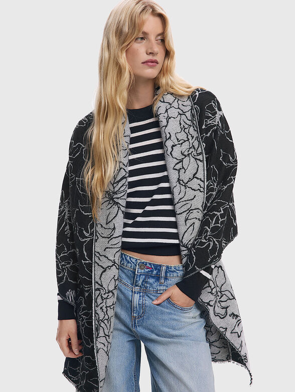 Cotton blend scarf with floral motifs - 1