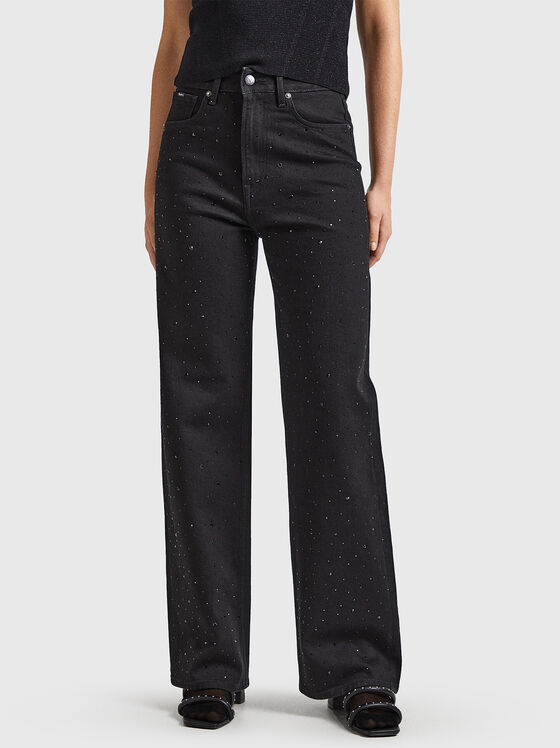 Черни дънки с апликирани кристали - 1