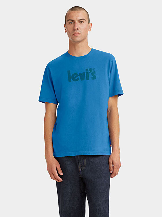 Синя тениска с лого принт - 1