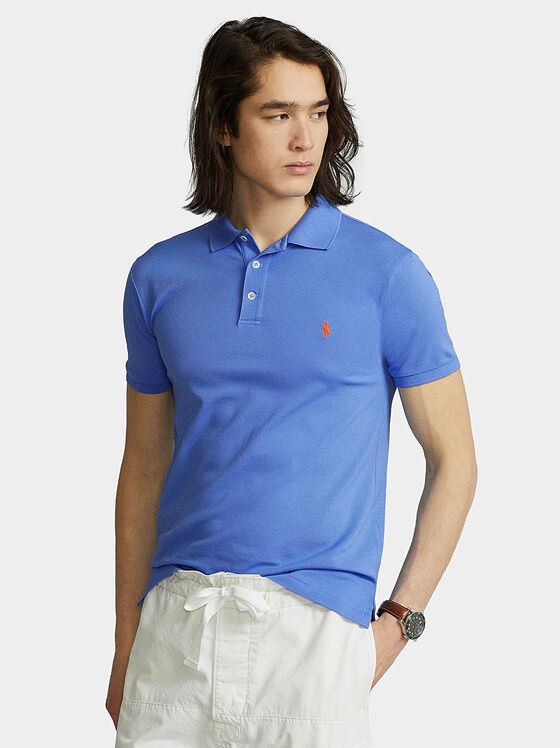 Син поло-шърт с лого бродерия - 1