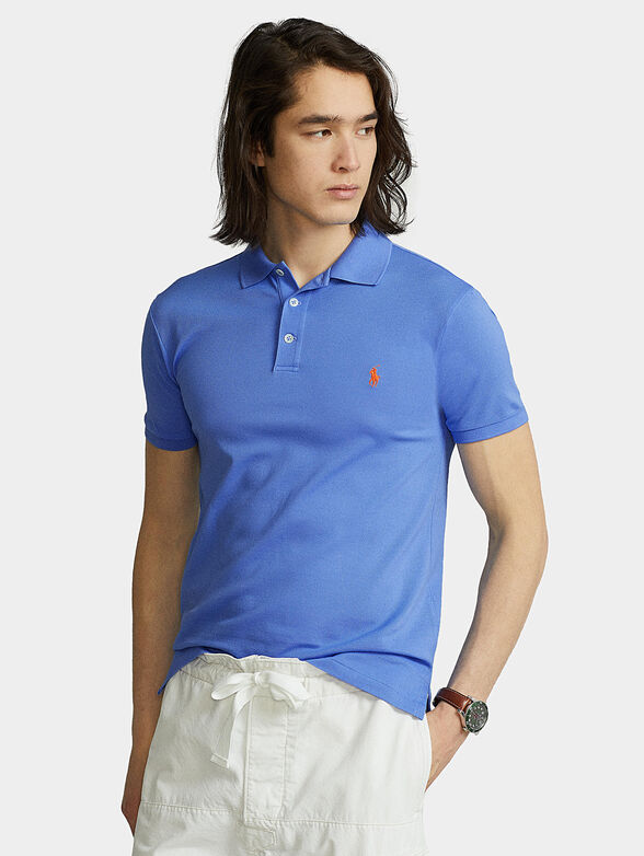 Blue polo shirt with logo embroidery - 1