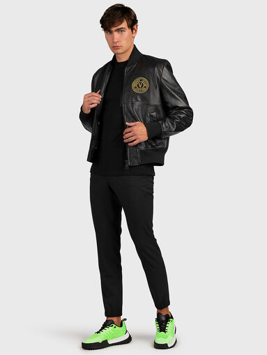 Leather jacket with embroidered logo - 5
