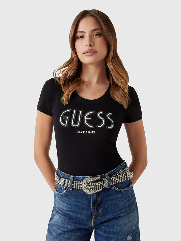 Black cotton T-shirt with logo print - 1