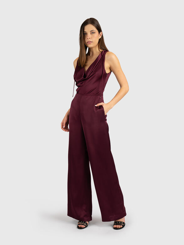 Satin jumpsuit with a V-neck - 1