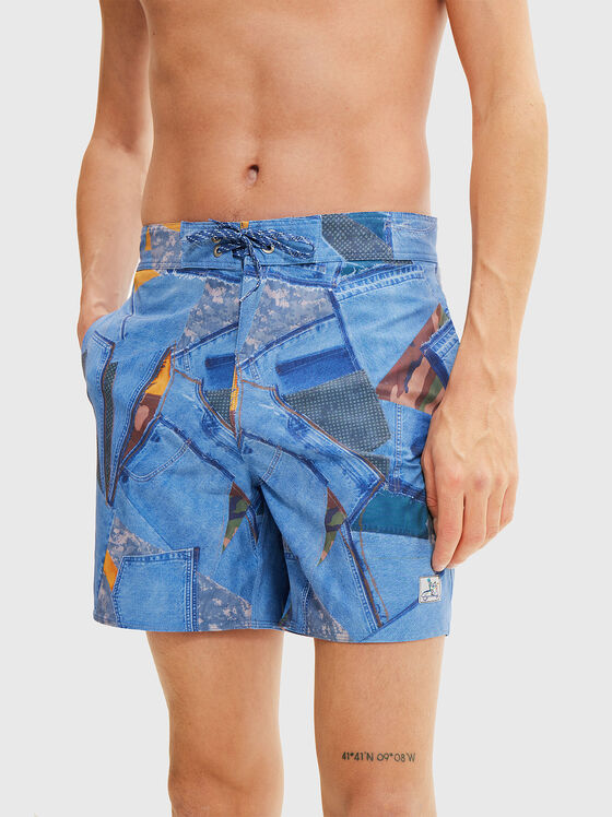 ALEX blue beach shorts with print - 1