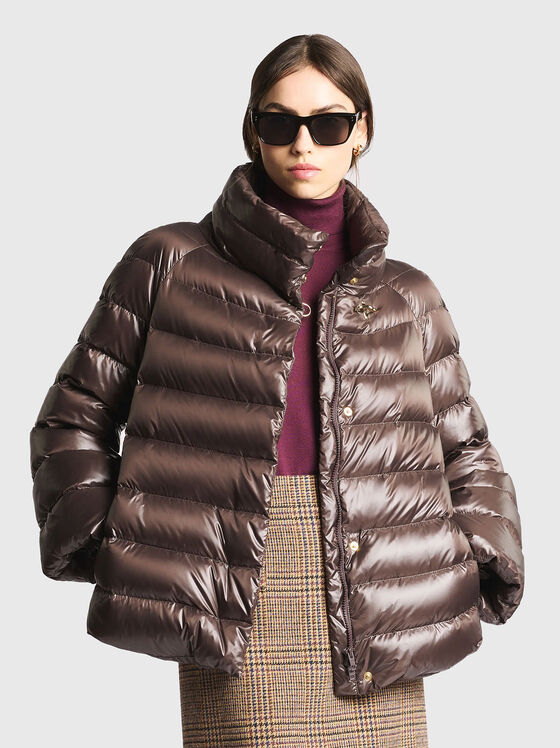 Пухено яке в кафяв цвят - 1