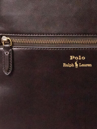 Dark brown leather backpack with logo  - 4