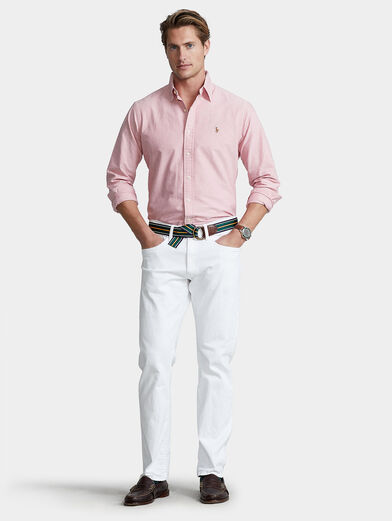 Pink shirt with collar buttons and color logo - 4
