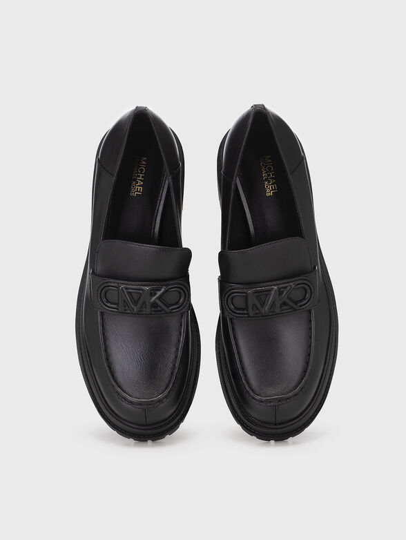 Black leather loafers with heel  - 6