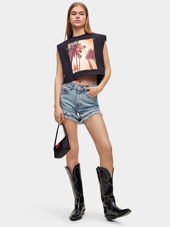 Black top with contrasting print - 2