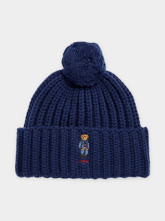 Синя плетена шапка с Polo Bear бродерия - 1