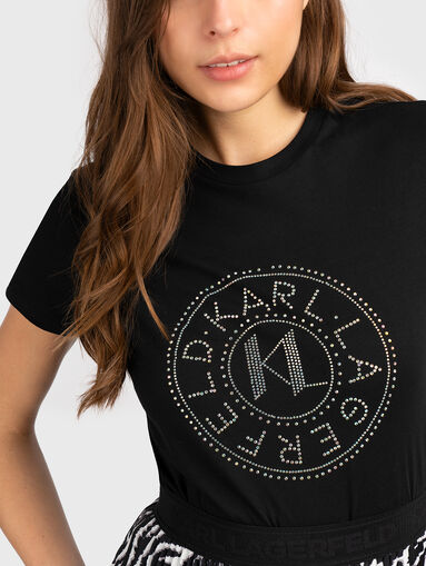 Black T-shirt with rhinestone logo - 5