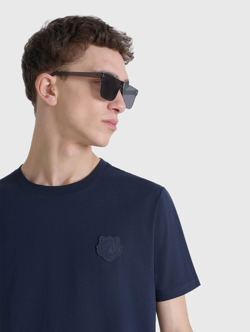 Cotton T-shirt with oval neckline and rubber detail - 3