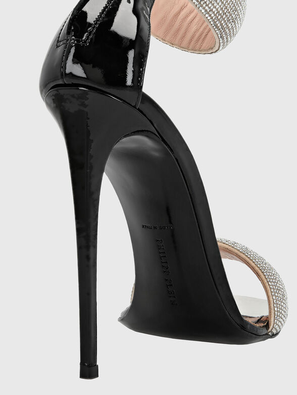 Black leather heeled sandals with rhinestones - 3