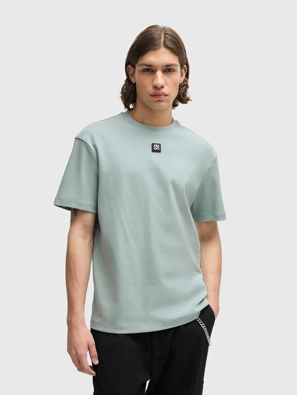 Cotton T-shirt with oval neckline in black - 1