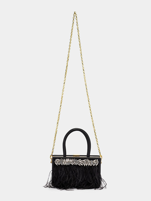 Black clutch with appliqu&eacute; gemstones and feathers - 2