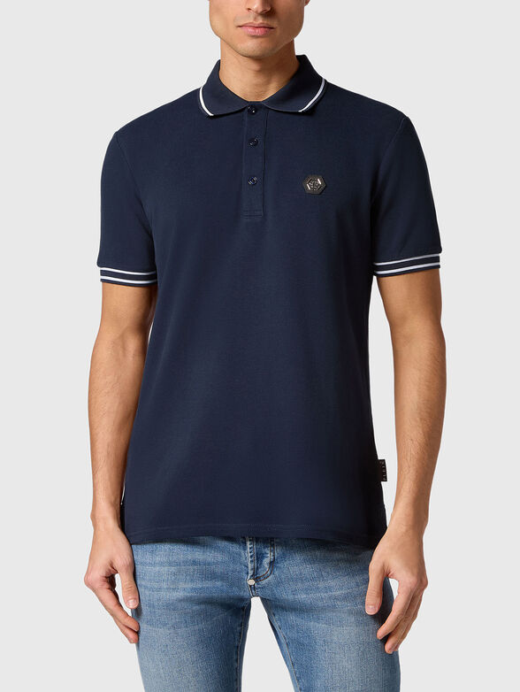 Black cotton polo shirt with logo accent - 1