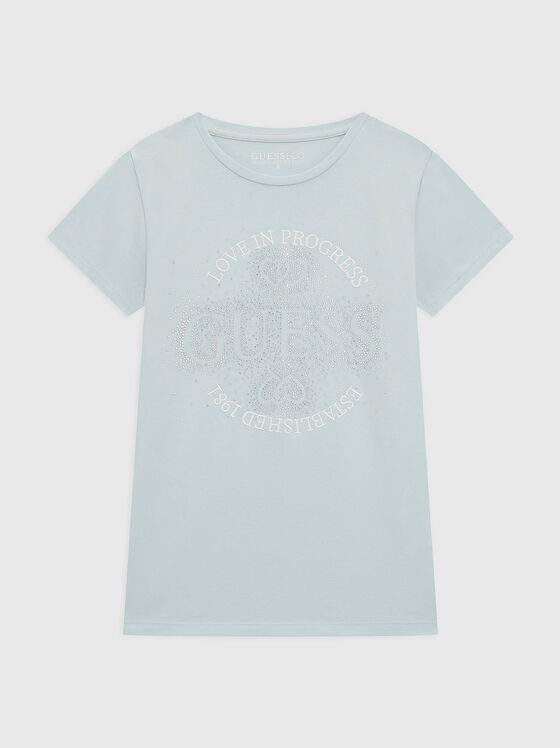 Cotton T-shirt with appliquéd rhinestones - 1