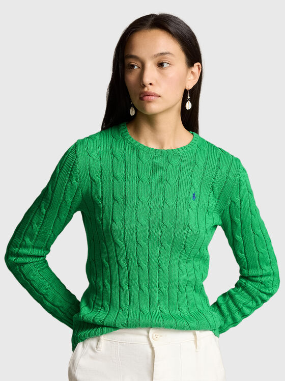Зелен пуловер с лого детайл  - 1