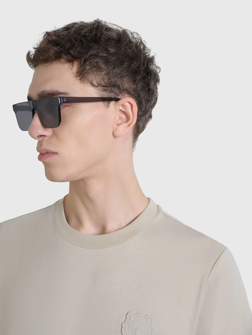 Cotton T-shirt with oval neckline and rubber detail - 3