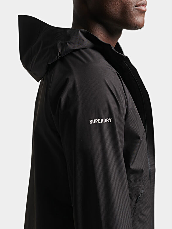 Black waterproof jacket with zip and hood - 3