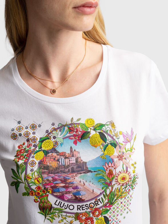T-shirt with oval neckline and multicolor print - 4