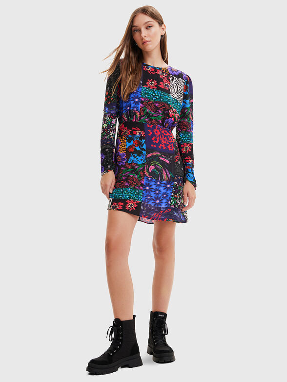 Mini dress with long sleeves and multicolor print - 4
