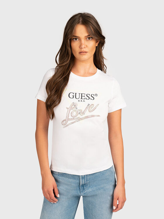 Pink T-shirt with rhinestones and logo - 1